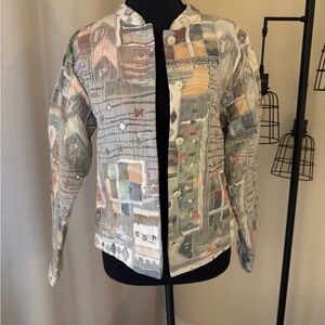 Vintage Orvis Watercolor Quilted Jacket Womens Size Small Boho Abstract Unlined